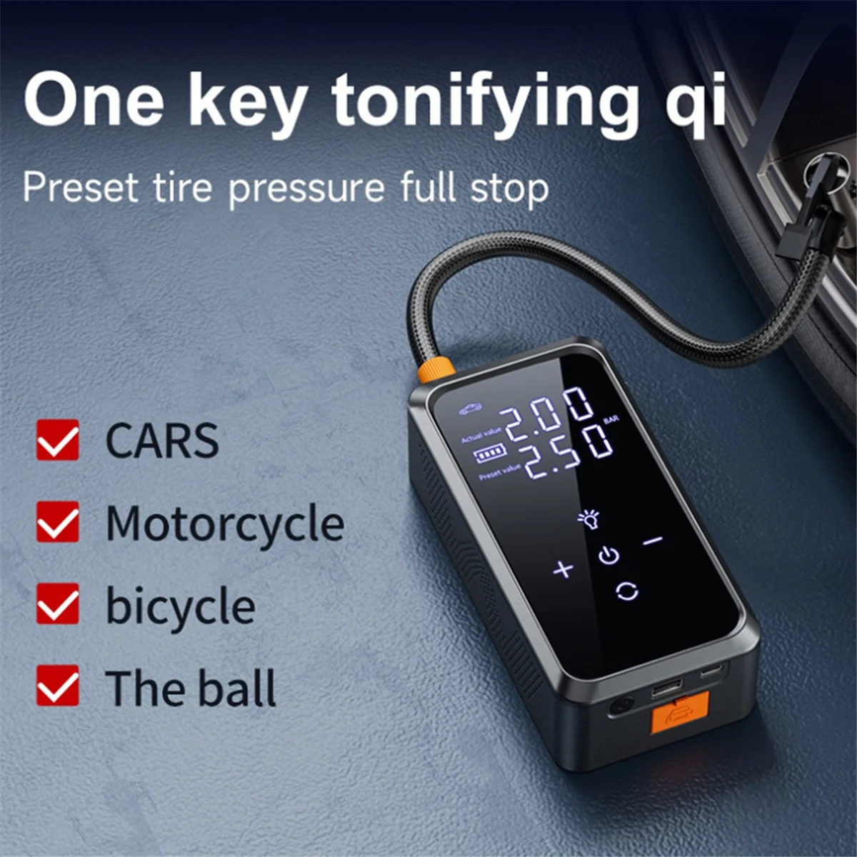 ABNJ Dual Screen Car Emergency Power Inflatable Pump Multifunctional Portable Lighter 8000mAh