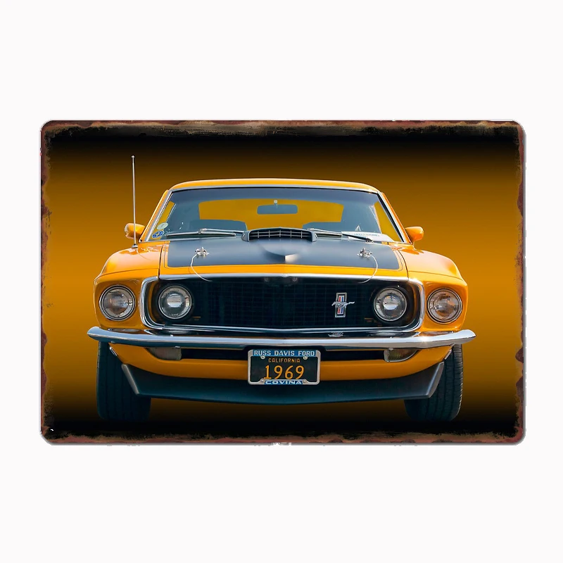 

1969 Mustang Mach 1 Fastback Sports Car Poster Metal Sign Club Custom Bar Bedroom Indoor Posters Home Wall Decor Room Decoration