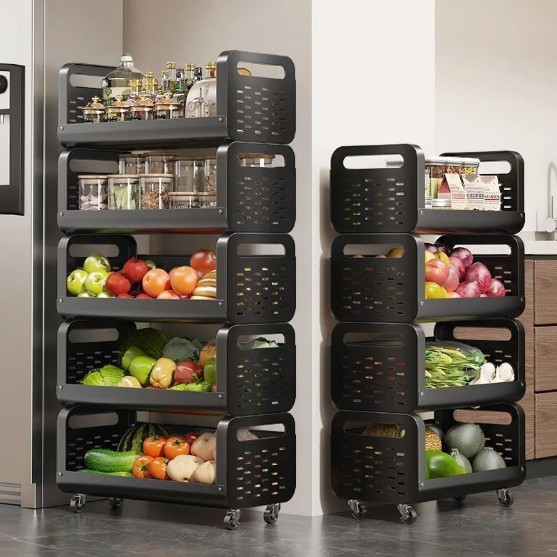 Multi-layer Thickened Rolling Vegetable Storage Cart - Wheel-mounted Kitchen Organizer for Home Fruit & Veggie Storage