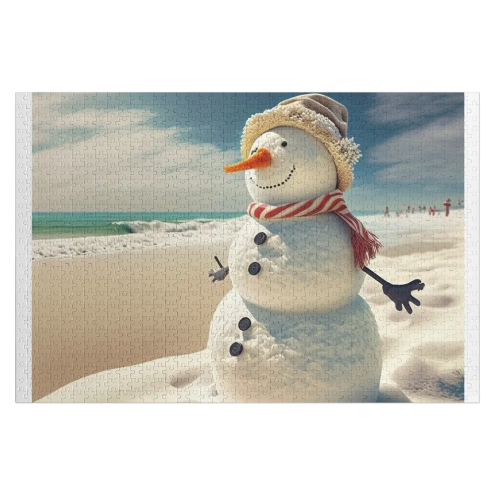 

Snowman on the Beach Jigsaw Puzzle Personalized Baby Toy Personalised Jigsaw Wooden Adults Personalized Photo Gift Puzzle