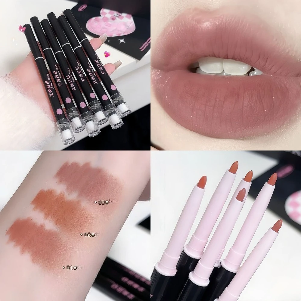 Dwustronny kredka do ust 2w1 z nylonowymi włoskami, odporny na rozmazywanie, wodoodporny, łatwy w użyciu dla początkujących, do wrażliwych ust.