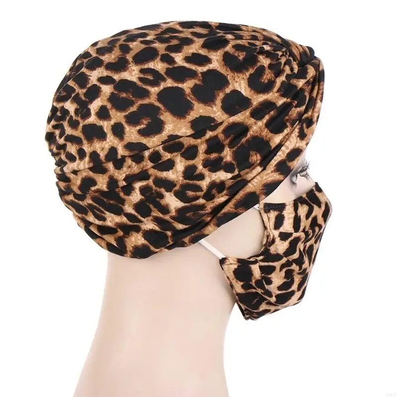 2x Stretch Turban Hat Muslim Twist Hood Mask Set Sleep Cap for Home for Sun Prot