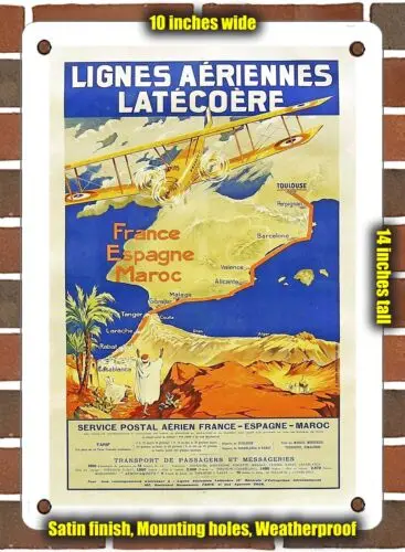 METAL SIGN - 1922 Latecoere Airlines France Spain Morocco - 10x14 Inches