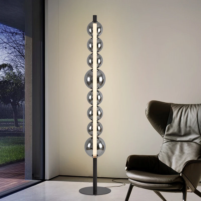 Corner Light Emitting Diode Lighting Luxury Hot Sale Metal Glass Smoke Grey Post Modern Simple Vertical Floor Lamp
