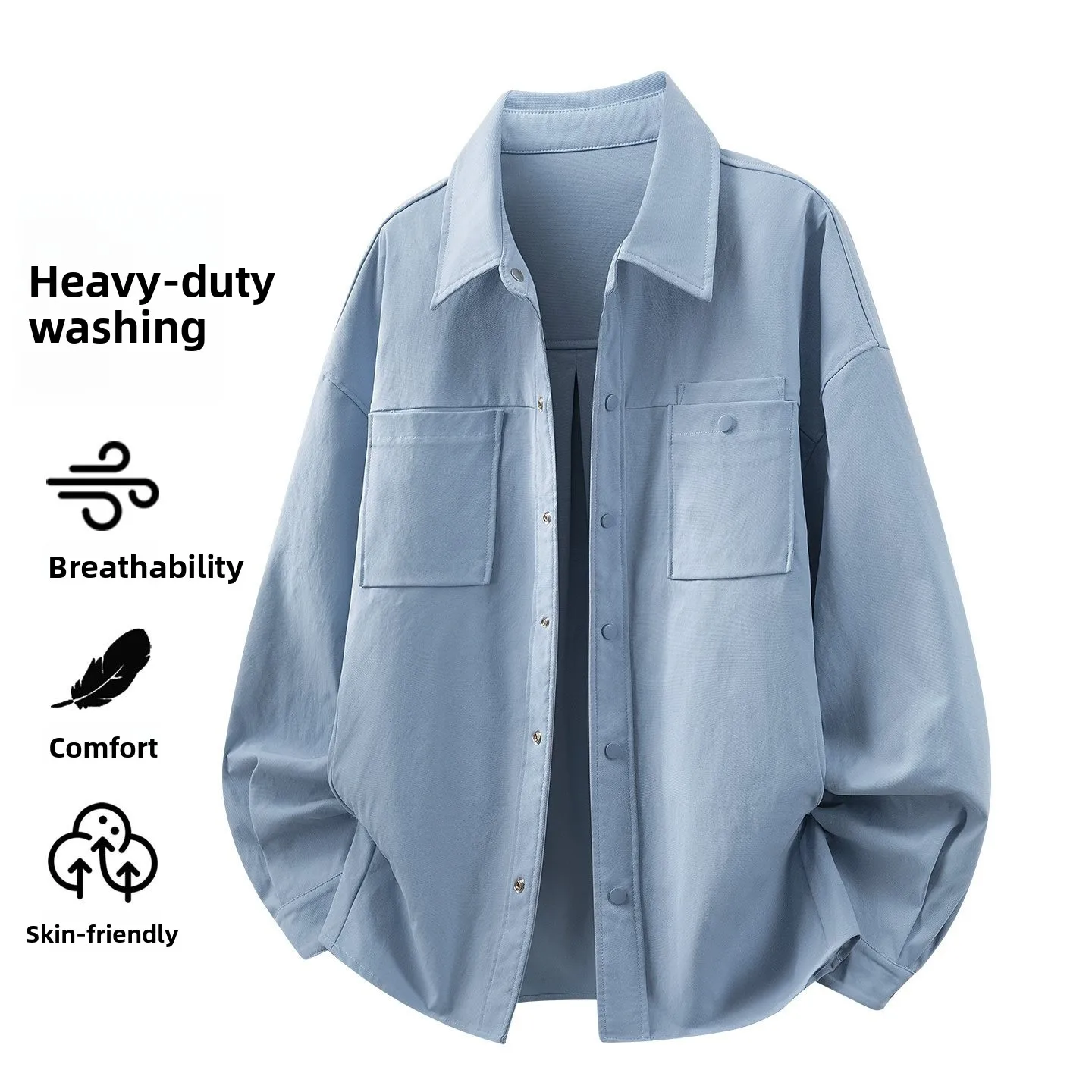 

Spring New Men's Casual Long Sve irt Coat Loose Sle Big ket Workwear Cotton Non-deformable Faionable Men's Top