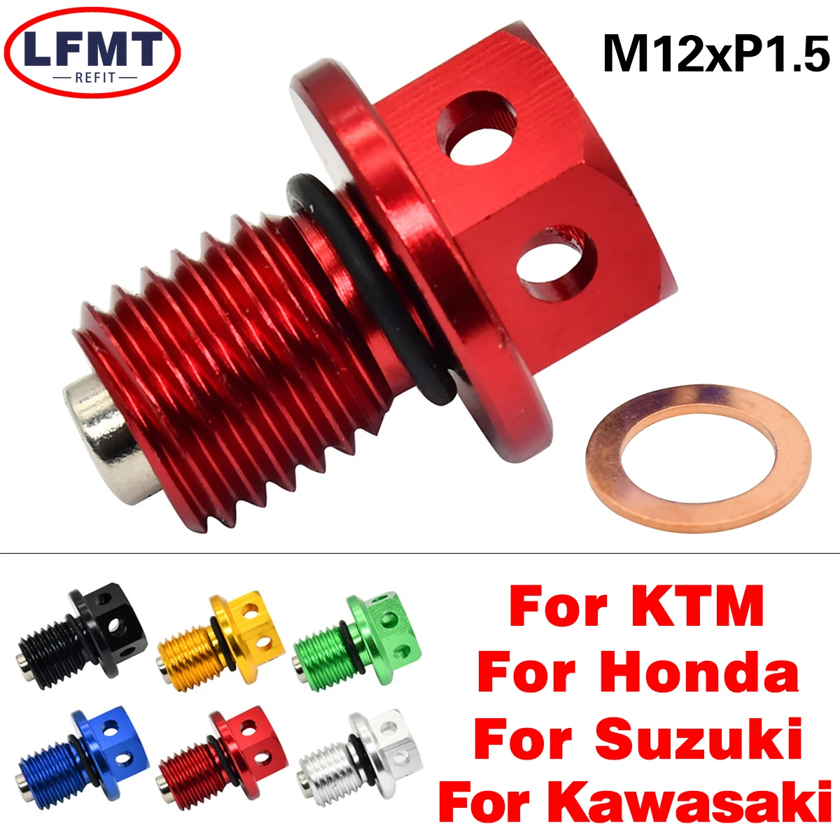 

M12xP1.5 Magnetic Oil Drain Plug Bolt Screw For Honda Suzuki Yamaha Kawasaki CR125 250 250R CRF250R XR 250 600R 650L CBR1000RR