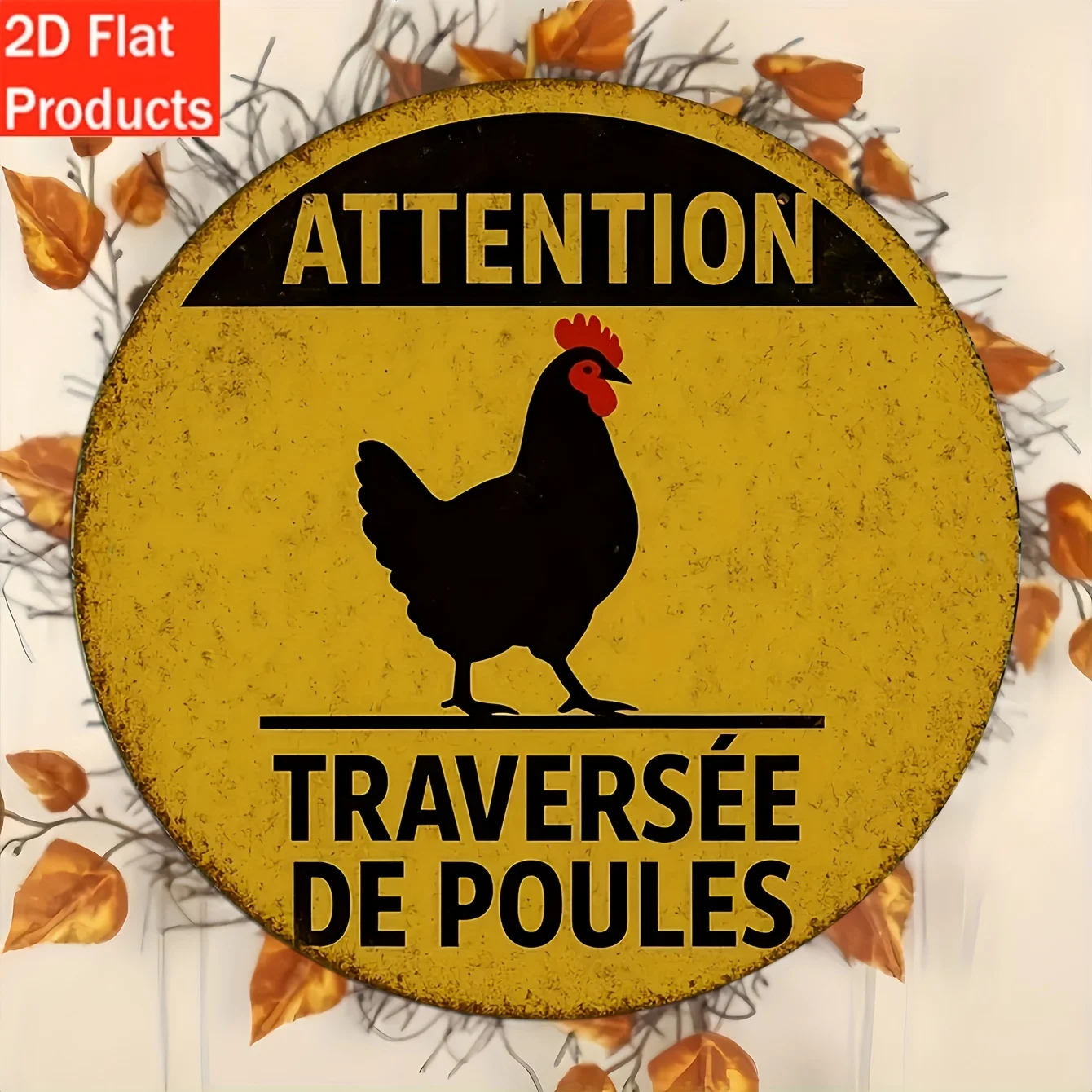 Decorative Plaques and Ornaments, of Vintage French Round Aluminum Sign - 