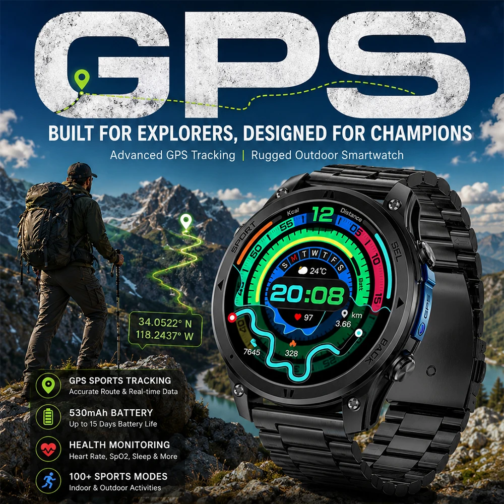 LIGE Outdoor Sports GPS Tracker Smart Watch Bluetooth Call Heart Rate Blood Oxygen Bracelet 530mAh Battery Waterproof Smartwatch
