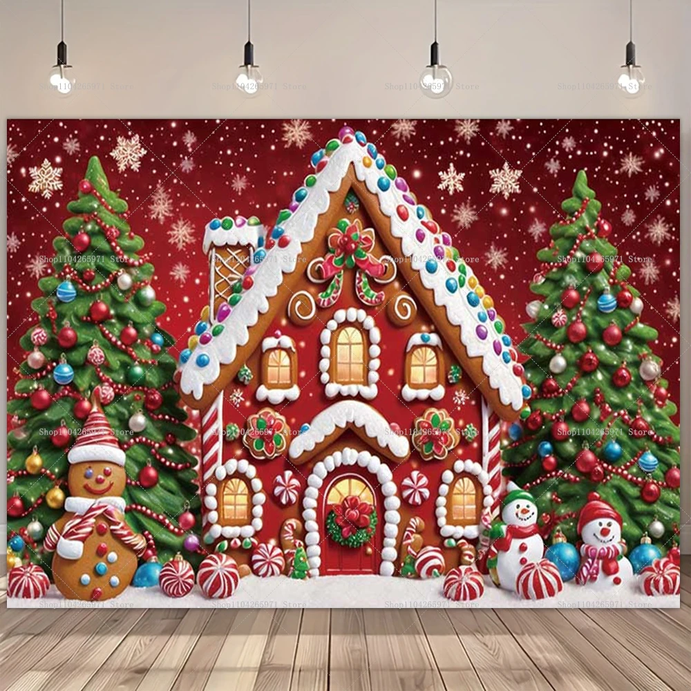 Christmas Gingerbread House Background Children Christmas Party Gifts Photography Studio Photo Background Baby Photography Props view 5