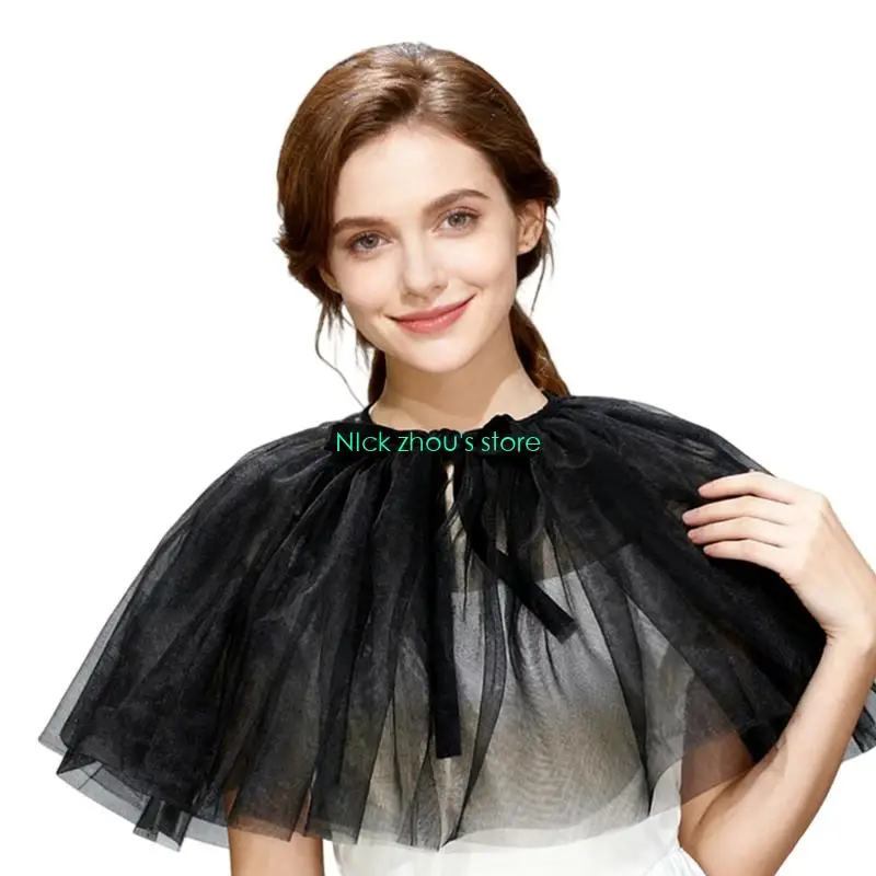 E15E زي تنكري قابل للفصل شال زفاف تول داكن تصميم مرن نسيج شبكي متجدد الهواء إكسسوار العروس