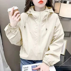 Rimocy Harajuku High Collar Cropped Jacket Women Solid Color Hooded Zip-Up Coat Woman Autumn Casual Short Windbreaker Female