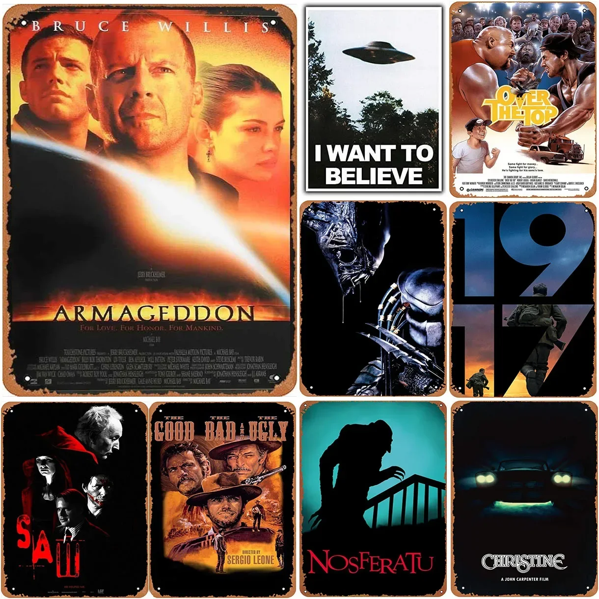 Armageddon I Want to Beleive Metal Tin Signs Vintage Movie Posters Plate Wall Decor for Bars Man Cave Cafe Clubs Garage Retro