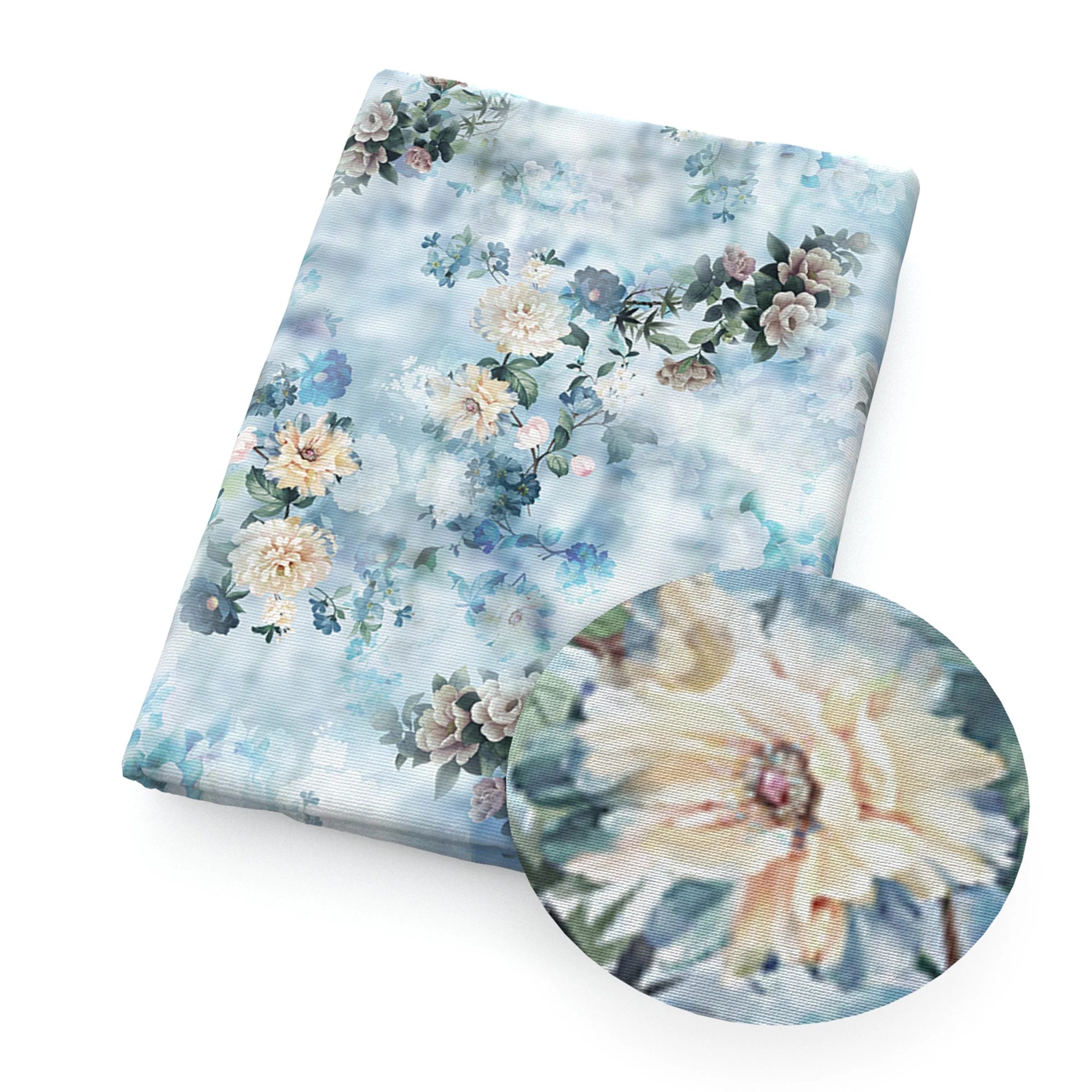 50*145cm Patchwork Blue Flower Polyester Cotton/Pure Cotton Satin Fabric Tissue Sewing Quilting Fabrics Needlework Material DIY