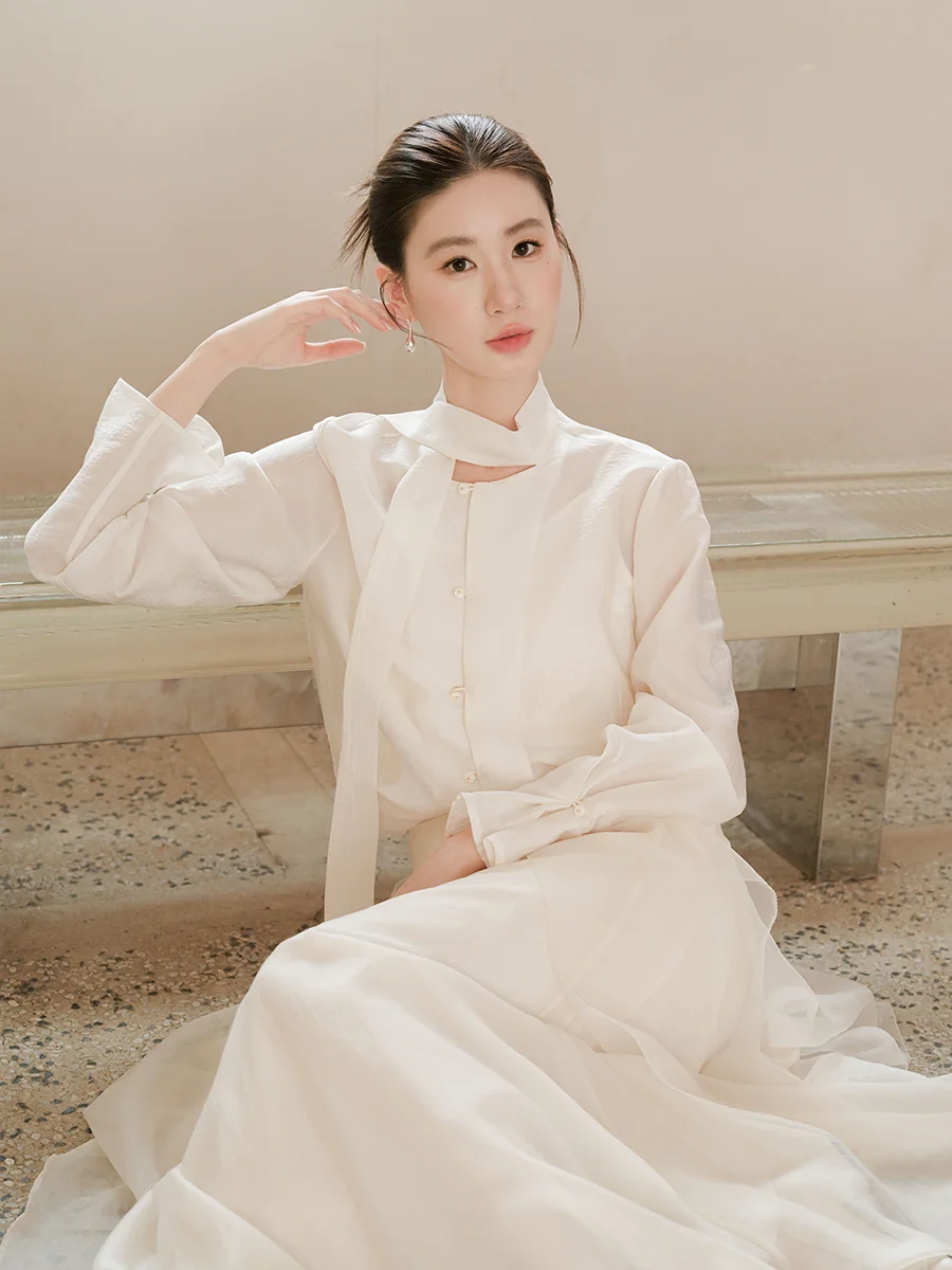 

New Chinese Sle Acetate irt Gentle Aosphere National Trend Spring 2025 Loose Fit Long Sve Traditional Chinese Top