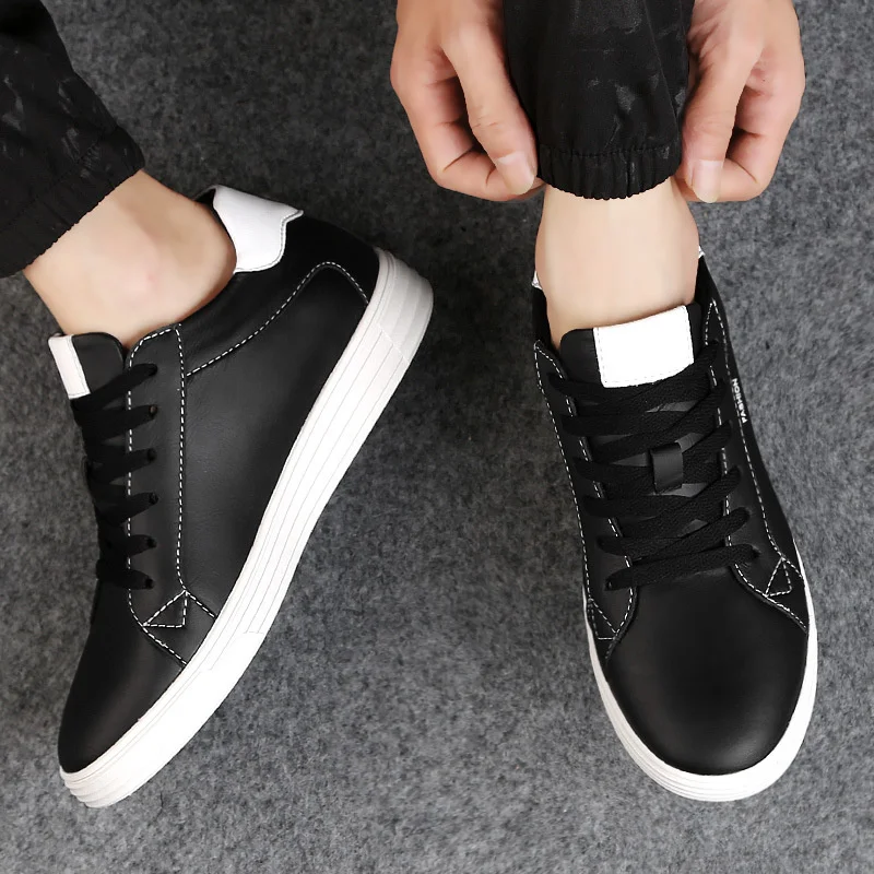 Men Heightening Shoes 6CM Elevator Shoes White Leather Casual Sneakers For Male Fashion Lift Increased Insole Taller Shoes Man