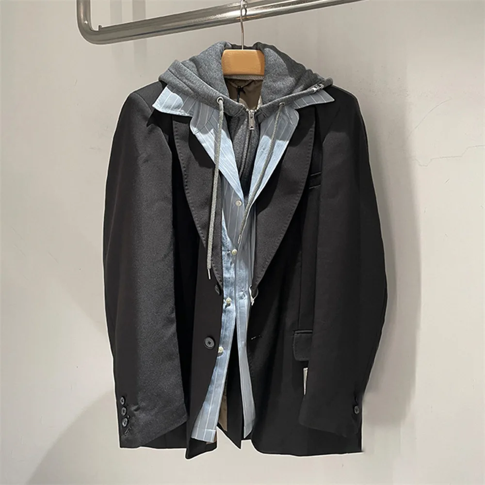 2025 Autumn Winter New Women Loose Color Block Hooded Blazer Casual Three Piece Suit Jacket traf mujer blazer women