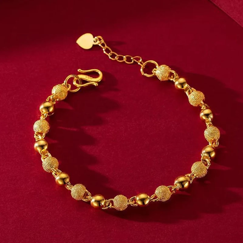 New Gold Plated Ball Beads Bracelet For Women Girls Fashion Chain Bracelet Wedding Jewelry Gift
