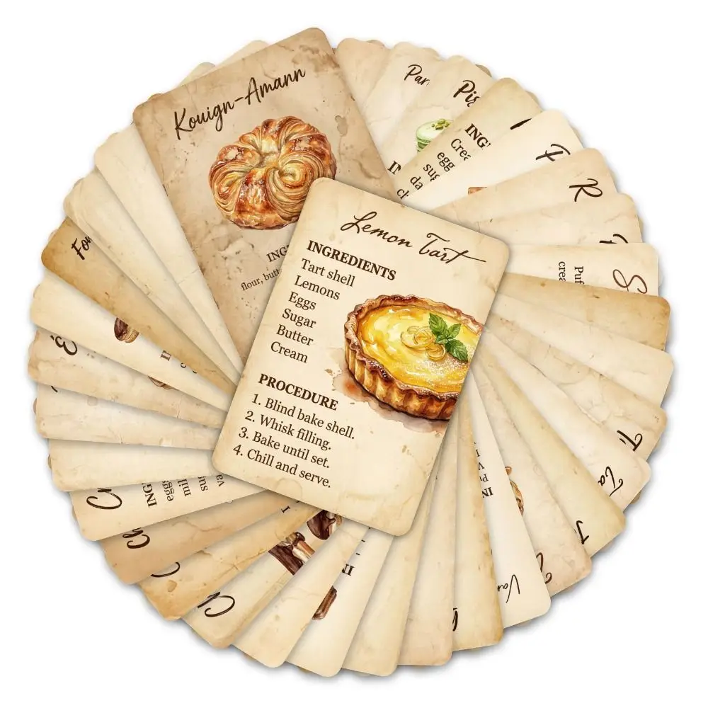 Cartões de Receitas de Sobremesas Vintage, Listas de Ingredientes, Instruções de Passos, Cartões de Receitas de Sobremesas Portáteis Retro