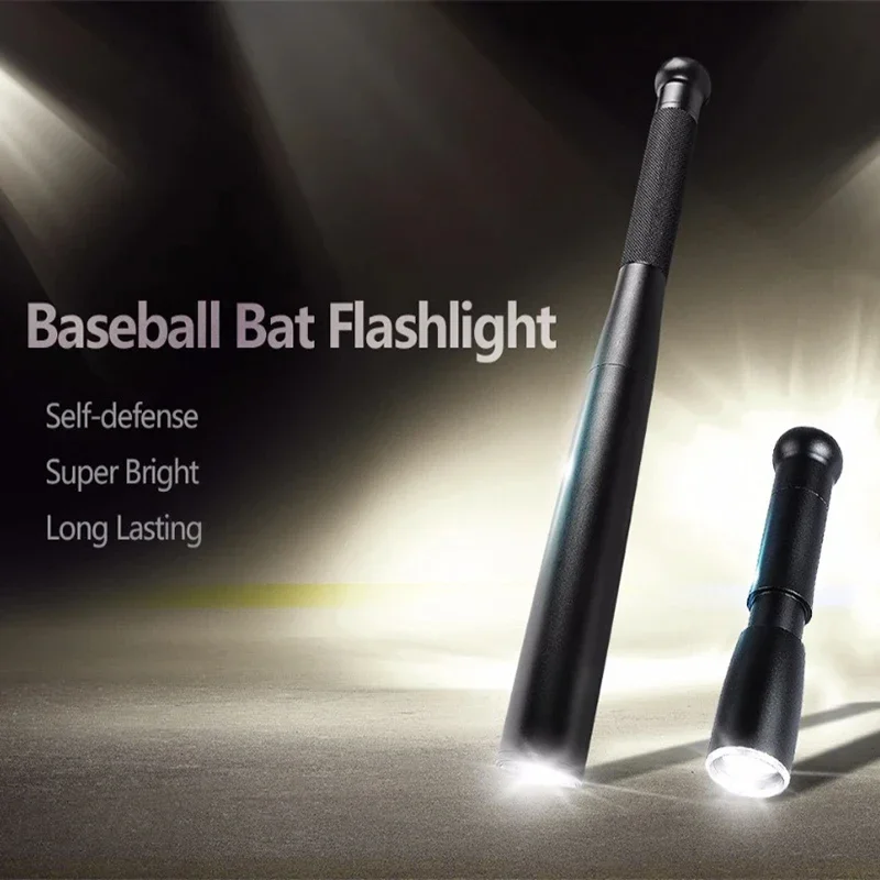 【3-in-1 Safety Guard】Baseball Bat LED Flashlight Waterproof ,Aviation Aluminum Anti-Skid Handle&AA Powered for Outdoor Emergency