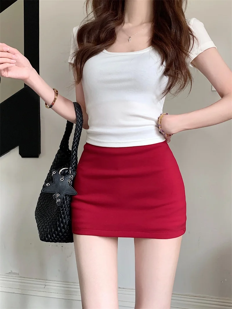 White High Waist A-Line  Skirt Women's Tight Fitting Anti-Light Walking Skirt Versatile Half-length Summer Short Skirt