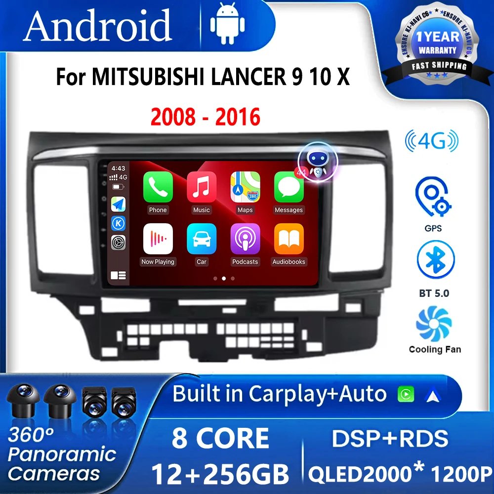 For MITSUBISHI LANCER 9 10 X 2008 2009 2010 2011 - 2016 9Inch Android 16 Car Radio Stereo Audio GPS Player Carplay Auto Screen