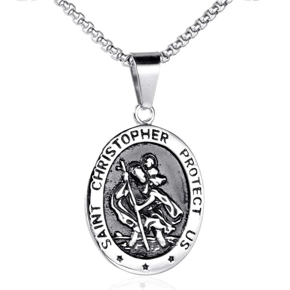Modische, vielseitige Saint Christopher Guardian Halskette, Pullover-Kette, elegantes Retro-Schmuckzubehör
