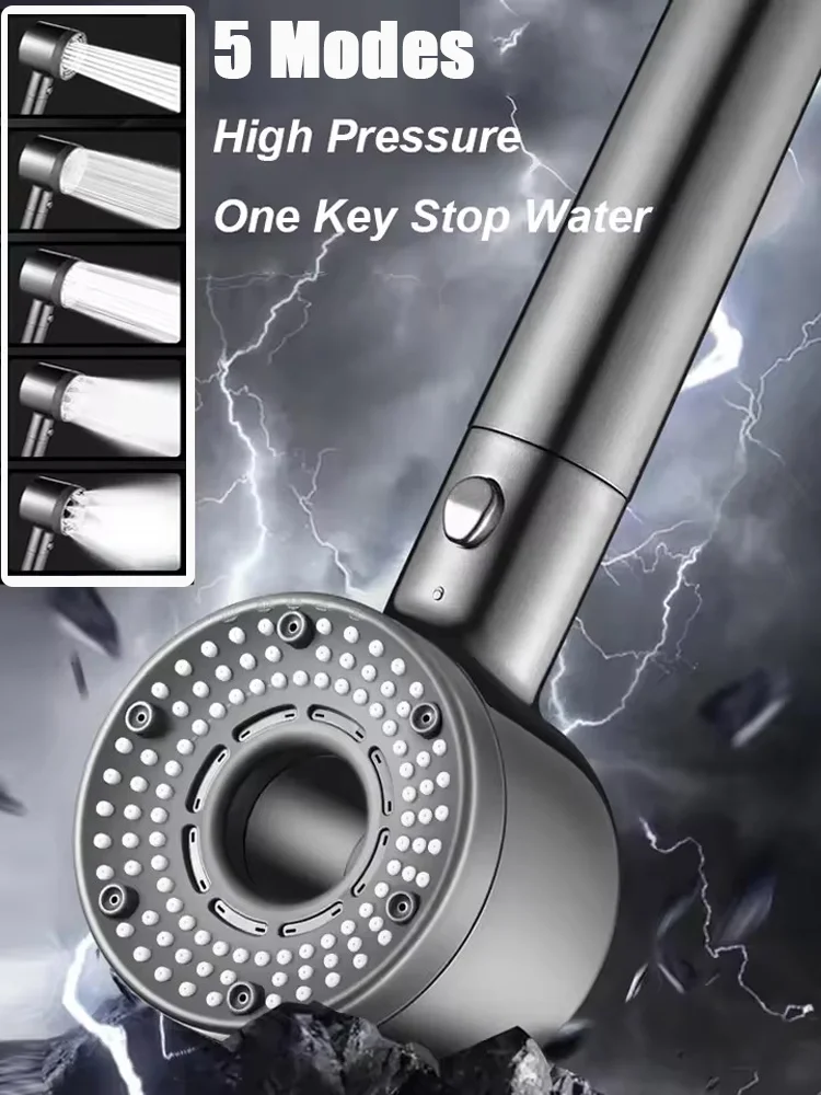 

5-режимная насадка для душа с фильтром высокого давления, душевые насадки, экономия воды, насадка для распыления воды с одной кнопкой, аксессуары для ванной комнаты