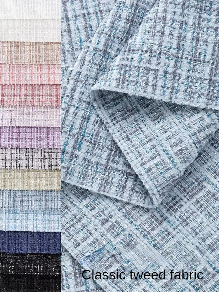 Fashion Plain Tweed Fabric Bag By Meters for Women\'s Dresses Skirts Sewing Winter Breathable Textile Needlework Comfortable Blue