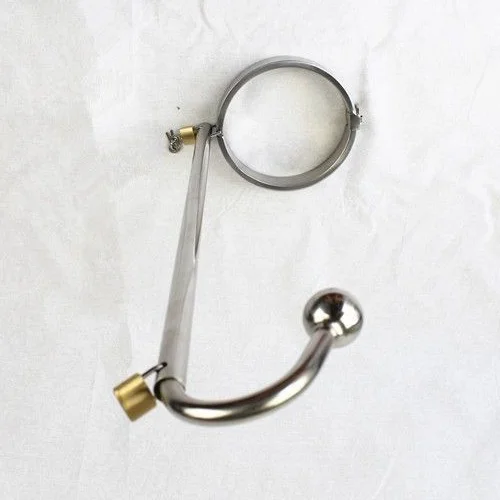 Lock Forced Collar Restraint Frame with Anal Hook Plug Stainless Steel BDSM Bondage Collar SM Sex Toy for Couple Adult Game