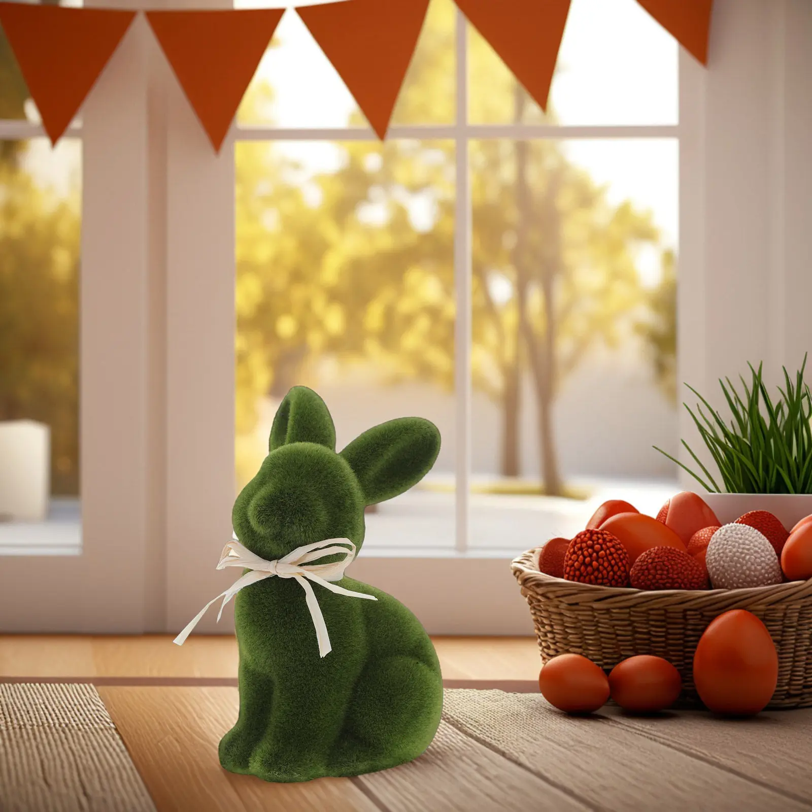 Realistic Flocked Bunny Rabbit Statue Easter Decoration for Indoor Outdoor Garden Party Wedding Birthday Home Desktop Landscape