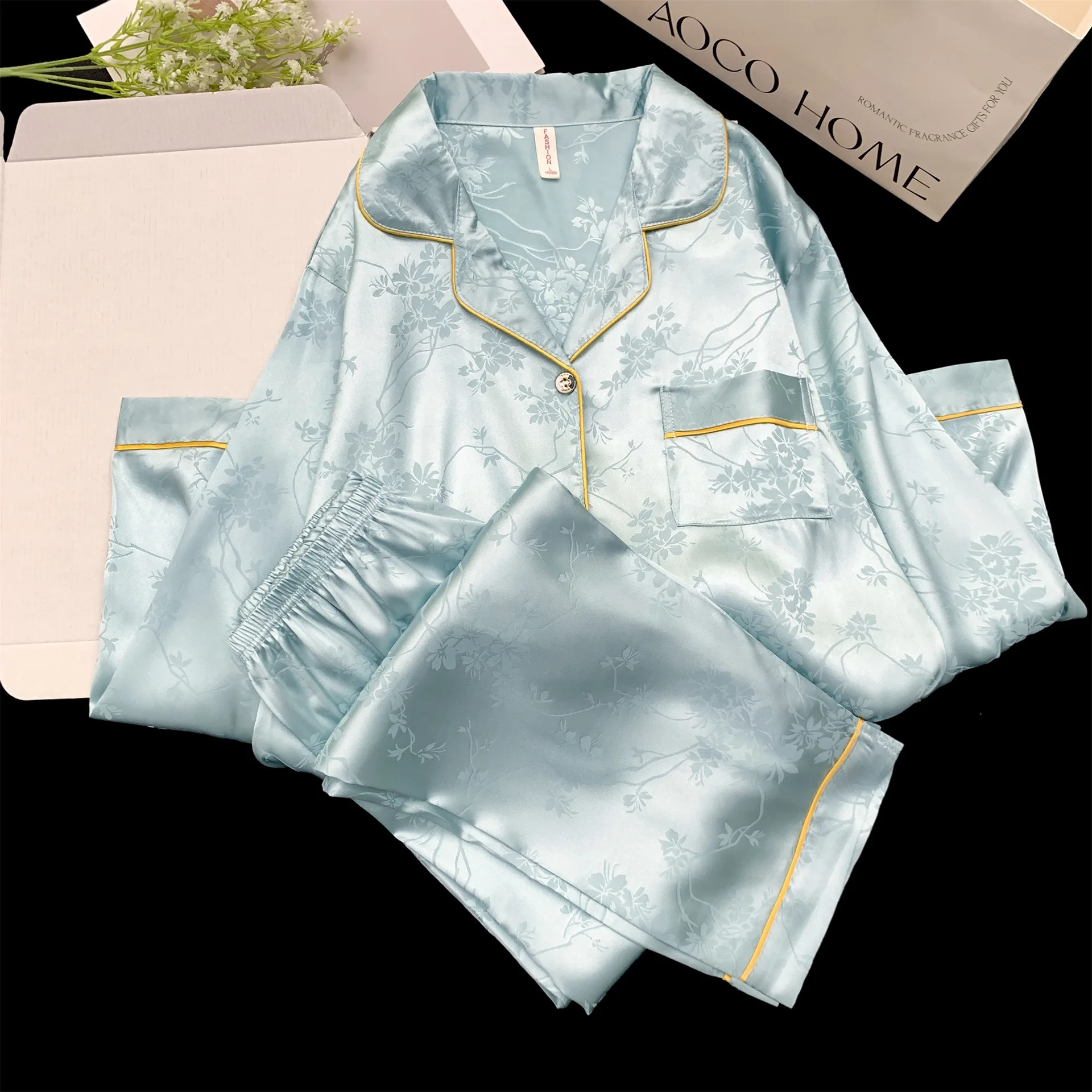 

Silk Women's Pajamas Lapel 2025 Autumn Sleepwear For Sleeping Pyjamas Woman Nightwear Long Sleeve Floral Homewear Female