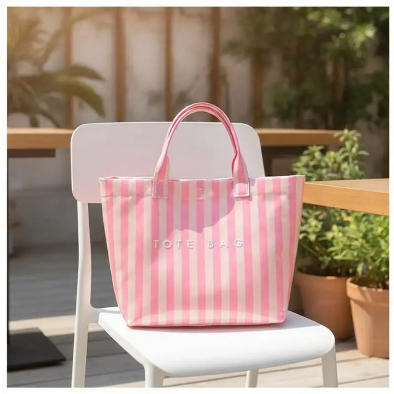 Waterproof Striped Tote Bag Multifunctional Clear PVC Coating Large Capacity Carry All Bag for Gym Pool Daily Shopping