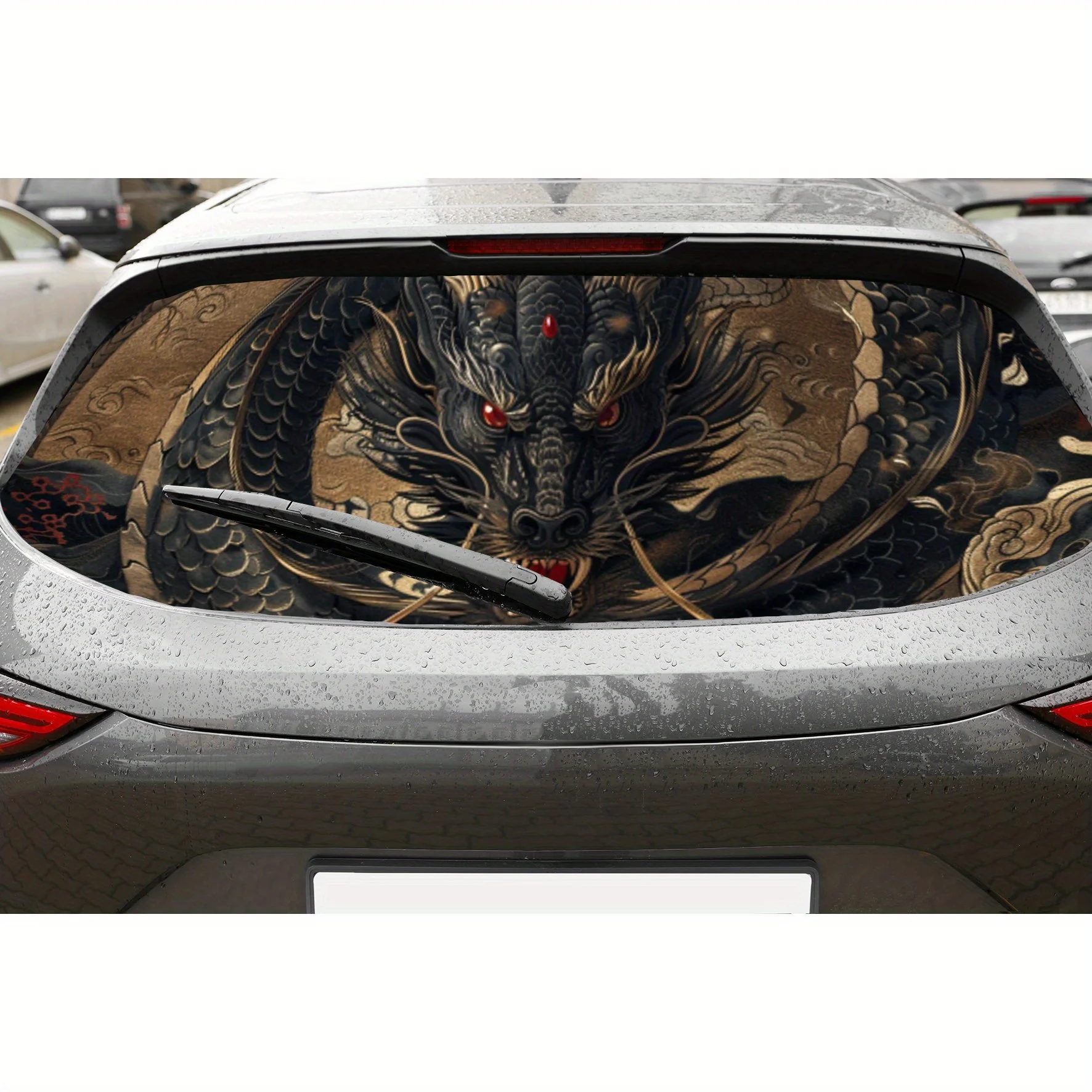 Enveloppes en vinyle perforées en PVC pour voiture, Dragon divin noir Oriental, conception d'amélioration de la vie privée pour lunette arrière, bâton de pare-brise arrière de voiture