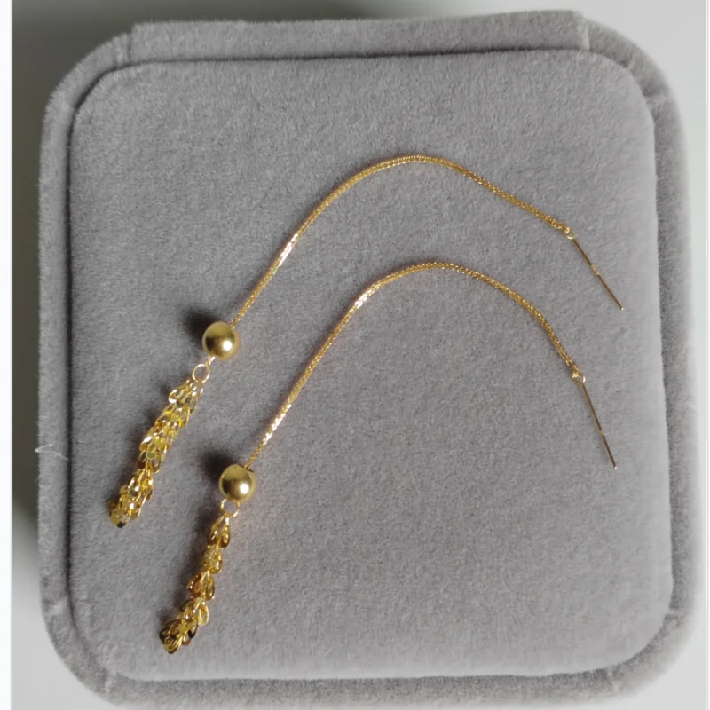 

LABB Real 18K gold golden ball phoenix tail earrings Au750 Chopin tassel earrings women's boutique jewelry gifts E0117