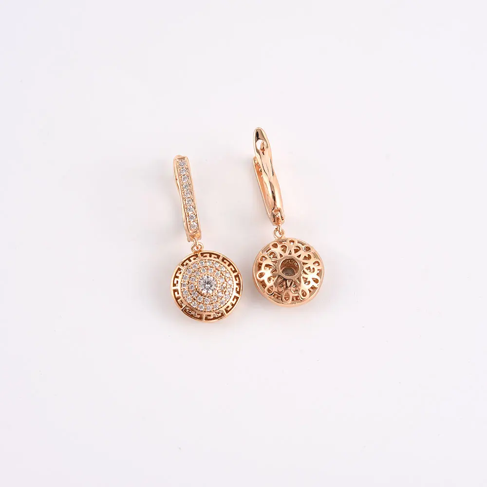 Copper Luxury High-quality Zircon Crystal Drop Earrings Gold Color Hollow Round Fashion Aesthetic Earring For Woman Jewelry Gift