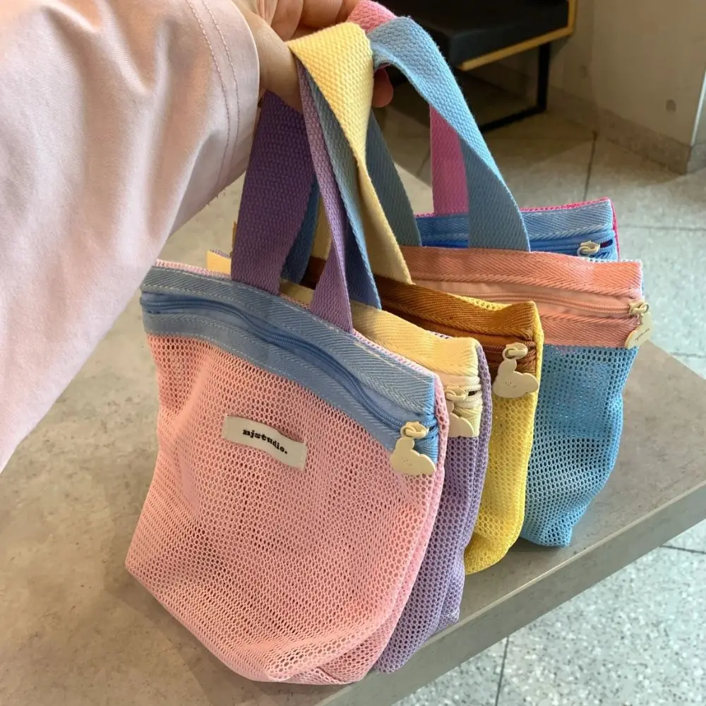 

Summer Mesh Tote Bag Vibrant Bright Color Mesh Cosmetic Bag Storage Bag Portable Zipper Pouch Travel Organizer Makeup Pouch Case