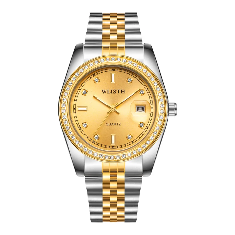 Classic Mens Watch Diamond Quartz Wristwatch Stainless Steel Waterproof Calendar Clock Business Luxury Watch Reloj Hombre