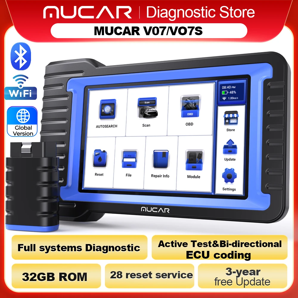 

MUCAR VO7/VO7S Car Diagnostic Tool Bi-Directional ECU Coding Obd2 Scanner Full System Diagnosis 28 Reset AutoAuth for FCA SGW