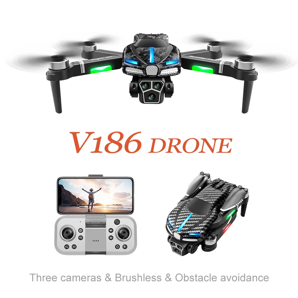 V186 Brushless Triple Camera flusso ottico Drone 6K ESC fotografia aerea Quadcopter RC Aircraft