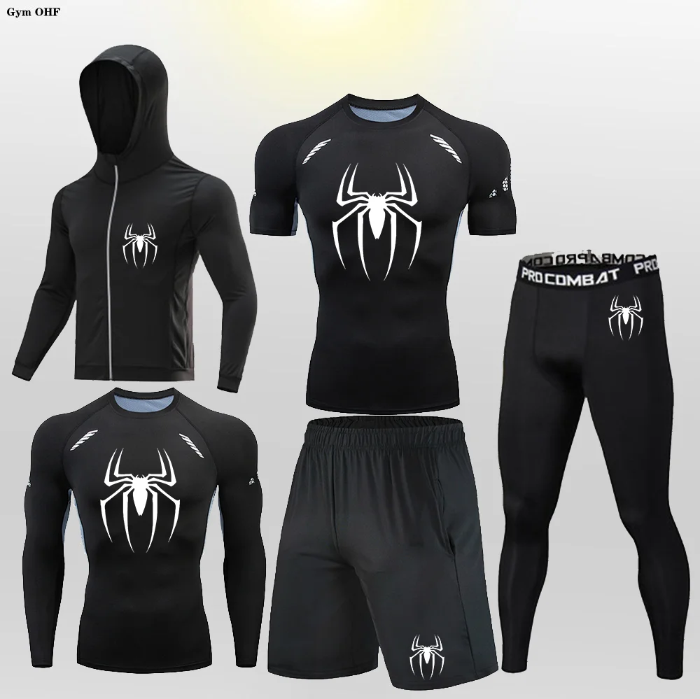 （Super Spider）Sports Fitness Quick Drying Breathable Super elastic Tight fitting Suit for men