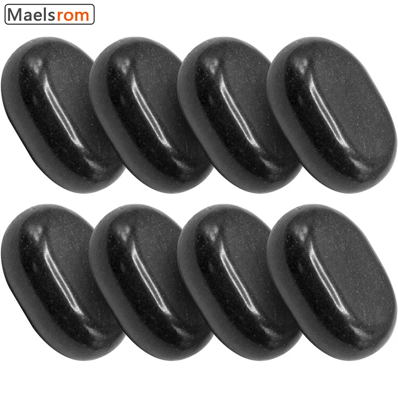 8 Pcs Large Black Basalt Hot Stone Set For Massage Treatments To Relax The Mood And Relieve Strained Muscles Pain Discomfort