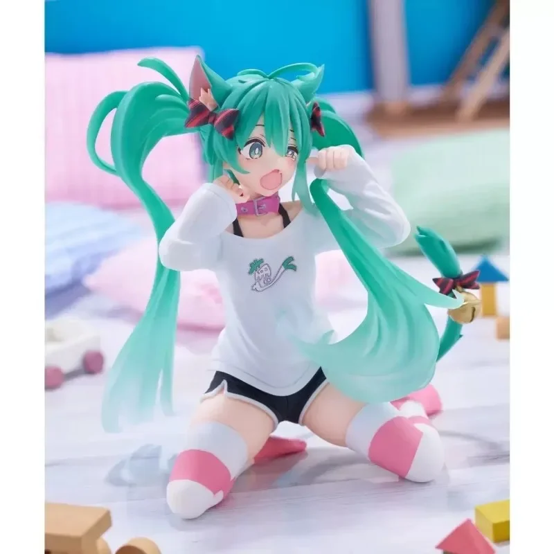 TAITO Desktop Cute Hatsune Miku Cat Ear Pajamas Movable Handmade Decorations Model Toy Gifts Movie Animation Games Collection