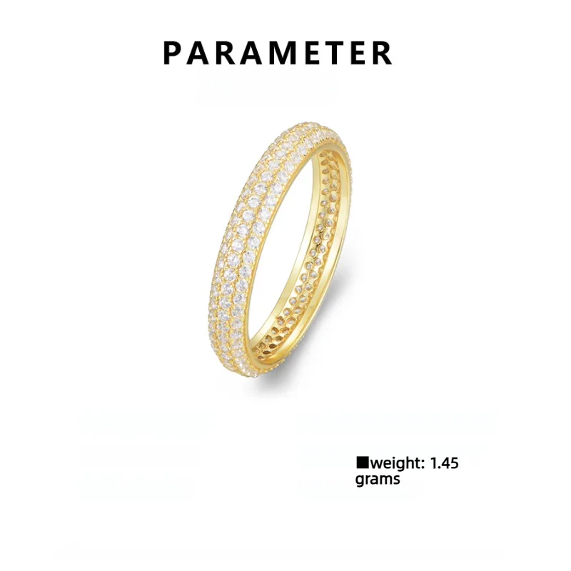 925 Sterling Silver Two Tone 3 Rows Paved Clear Zircon Full Eternity Stackable Thin Wedding Band Ring Women Jewelry Gift