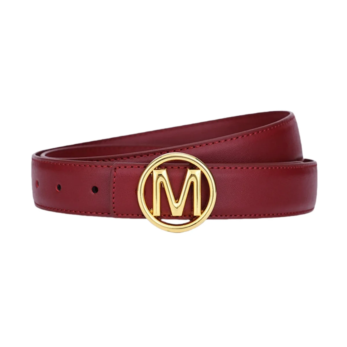 Ladies Fashion Decor Waistband Circular Gold Letter M Metal Buckle Design Versatile Belt For Daily Office Clothing Matching