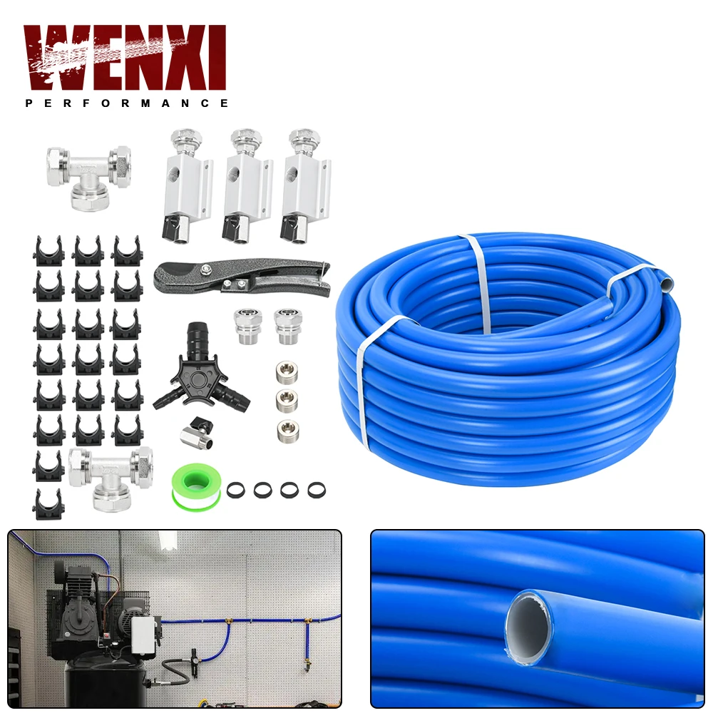 M7500 Compressed Air Piping System with 3/4 Inch ID x 100 feet HDPE Tubing & Aluminum Outlet Blocks For Garage Connect