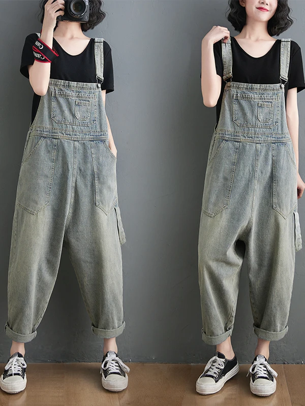 

Джинсовые комбинезоны в стиле ретро, женские корейские комбинезоны с высокой талией для похудения, повседневный комбинезон с широкими штанинами, модное летнее новое поступление