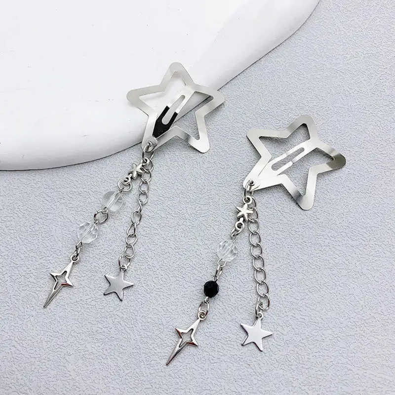 Pinces à cheveux pendantes à franges en forme d'étoile, 2/10 pièces, épingle à cheveux pour femmes et filles, Punk, pentagramme en métal BB, Barrettes, accessoires pour cheveux
