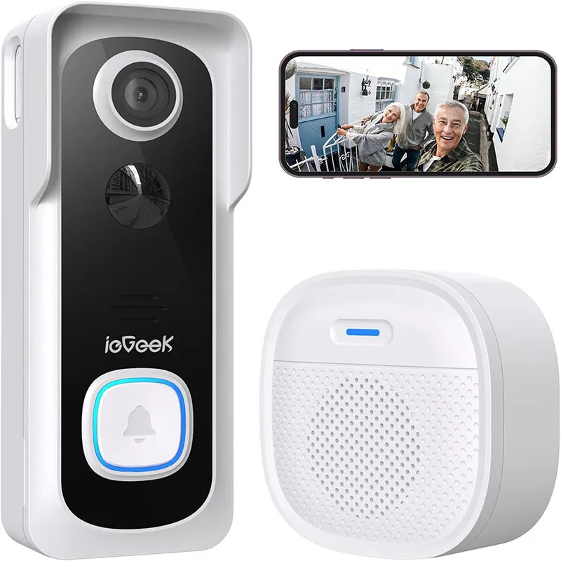 IeGeek Video Doorbell Wireless with Chime 2K HD Doorbell Camera, Smart Home Security Door Bell Voice Message and Changer