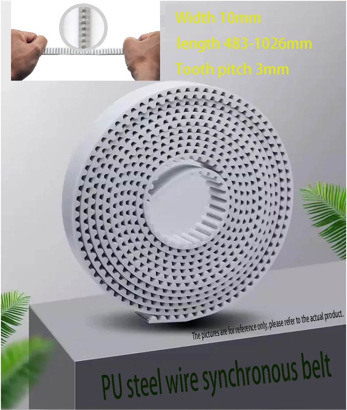 Width 10mm White Polyurethane PU Belt Steel Wire High Toughness Synchronous Belt for Mechanical Transmission Length 483-1026mm
