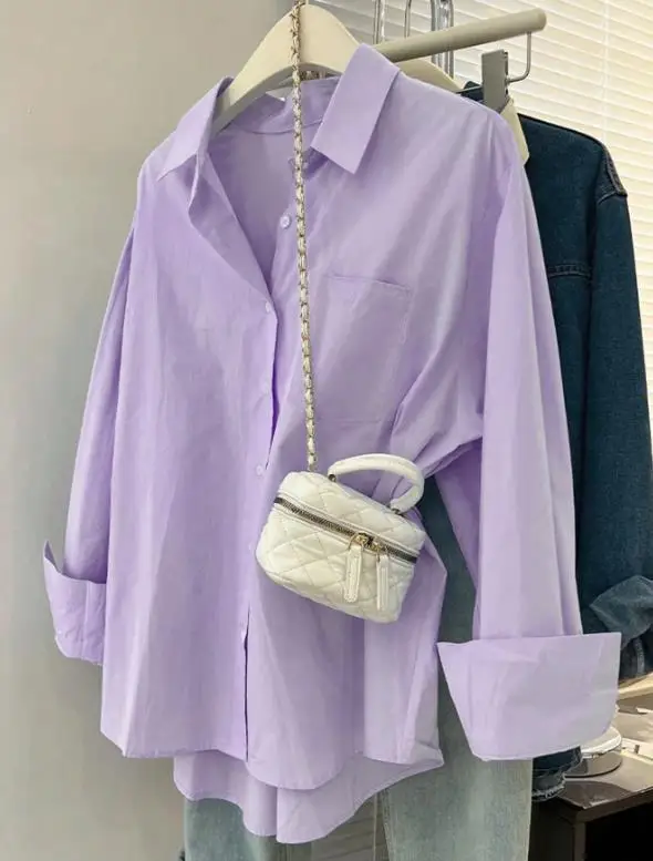 2025 automne/hiver nouvelle mode féminine loisirs vacances bouton couleur unie chemise à manches longues vêtements pour femmes